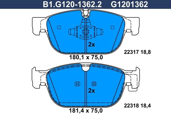 Тормозные колодки дисковые, комплект GALFER B1.G120-1362.2 4V RA9 1440635770 изображение 0