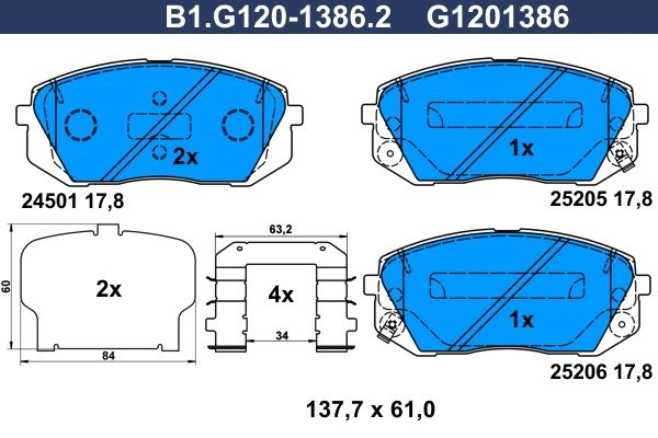 Тормозные колодки дисковые, комплект GALFER GE DYV2 B1.G120-1386.2 1440635771