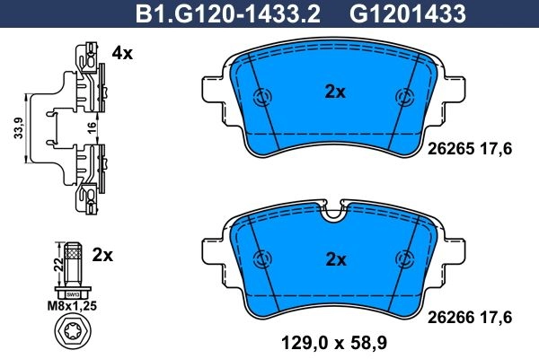 Тормозные колодки дисковые, комплект GALFER F HW4V B1.G120-1433.2 1440635781 изображение 0