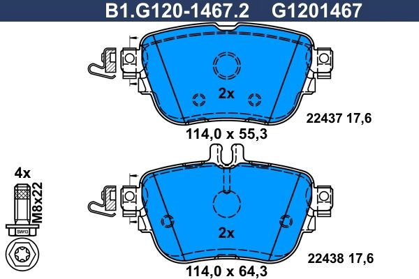 Тормозные колодки дисковые, комплект GALFER 1440635789 B1.G120-1467.2 729 X8
