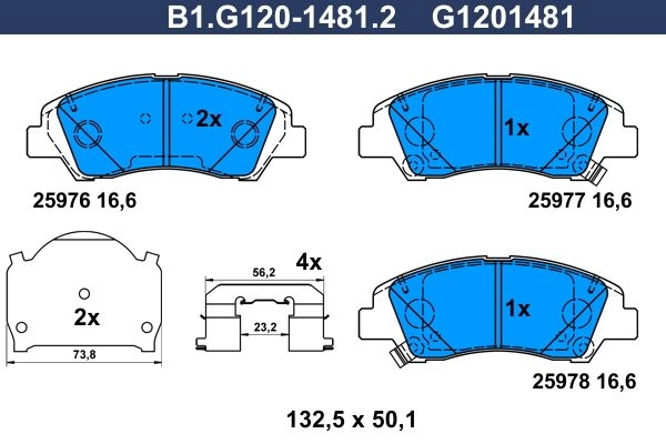 Тормозные колодки дисковые, комплект GALFER 8AL JP 1440635793 B1.G120-1481.2