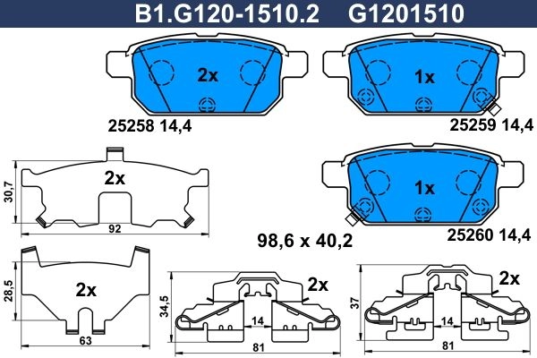 Тормозные колодки дисковые, комплект GALFER 1440635797 KN D9Y B1.G120-1510.2