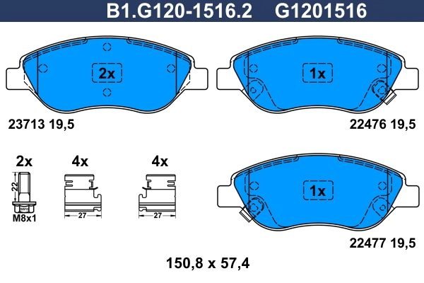Тормозные колодки дисковые, комплект GALFER B1.G120-1516.2 YL 6C26H 1440635799
