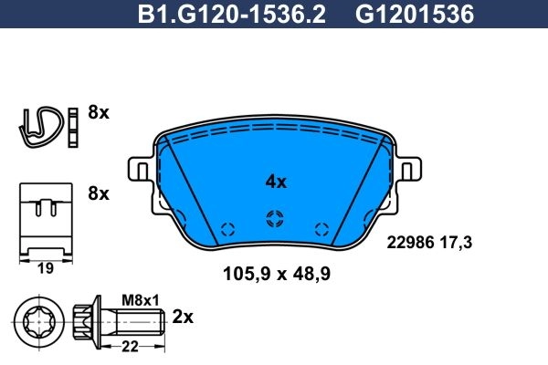 Тормозные колодки дисковые, комплект GALFER 1440635802 B1.G120-1536.2 4 NNG5E6
