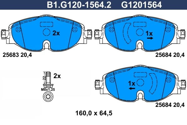 Тормозные колодки дисковые, комплект GALFER B1.G120-1564.2 U7C51 47 1440635815