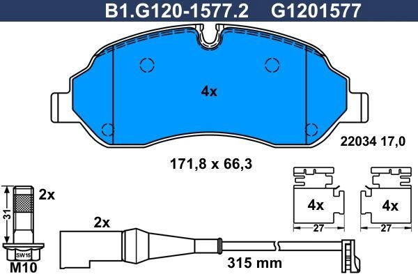 Тормозные колодки дисковые, комплект GALFER B1.G120-1577.2 6G U85 1440635821 изображение 0
