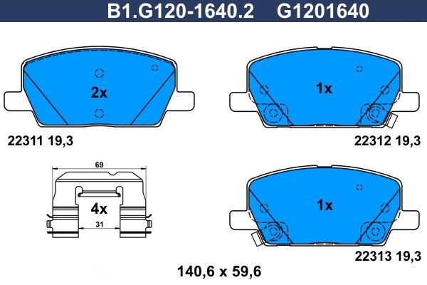 Тормозные колодки дисковые, комплект GALFER B1.G120-1640.2 1440635840 G 9WX2 изображение 0