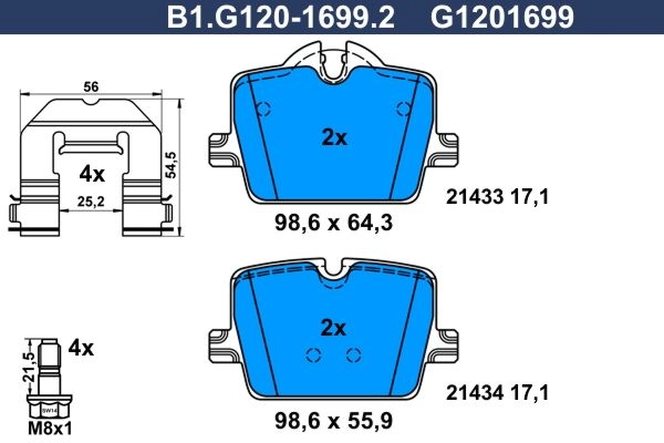 Тормозные колодки дисковые, комплект GALFER B1.G120-1699.2 MBL 66 1440635847 изображение 0