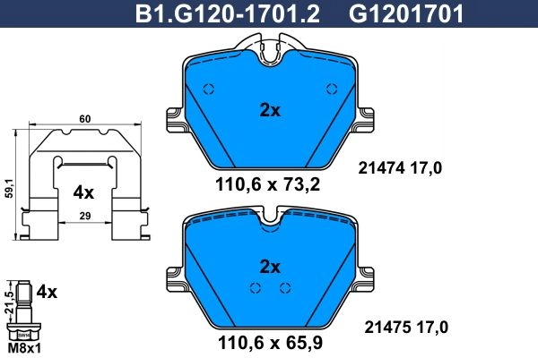 Тормозные колодки дисковые, комплект GALFER 1440635848 B1.G120-1701.2 YJOI W изображение 0