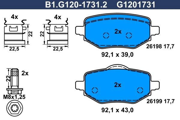 Тормозные колодки дисковые, комплект GALFER H OVN9 1440635852 B1.G120-1731.2 изображение 0