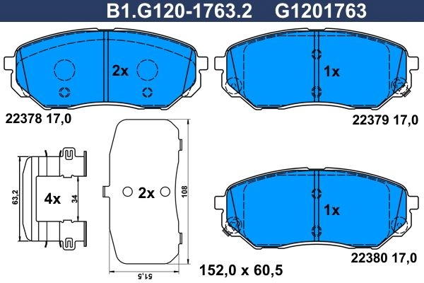 Тормозные колодки дисковые, комплект GALFER B1.G120-1763.2 XW BGO 1440635861