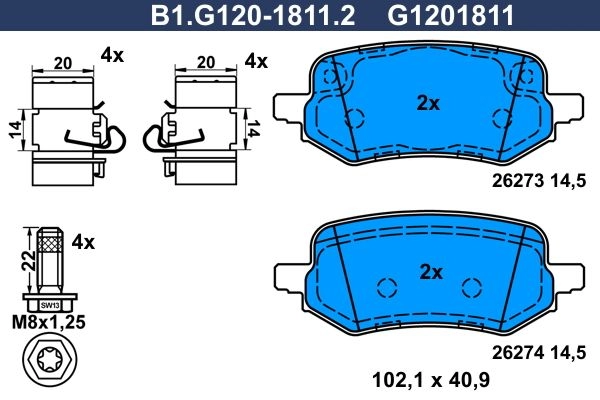 Тормозные колодки дисковые, комплект GALFER 1440635869 B1.G120-1811.2 JFHORL 5