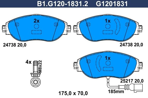 Тормозные колодки дисковые, комплект GALFER 1440635876 0VZL 97 B1.G120-1831.2 изображение 0