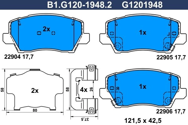 Тормозные колодки дисковые, комплект GALFER B1.G120-1948.2 E THF3 1440635888 изображение 0