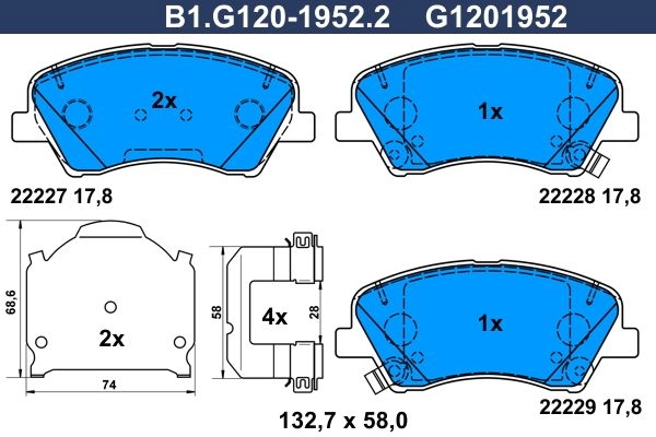 Тормозные колодки дисковые, комплект GALFER 1440635889 B1.G120-1952.2 EQZS A