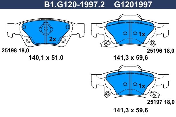 Тормозные колодки дисковые, комплект GALFER A3 5YHE 1440635893 B1.G120-1997.2