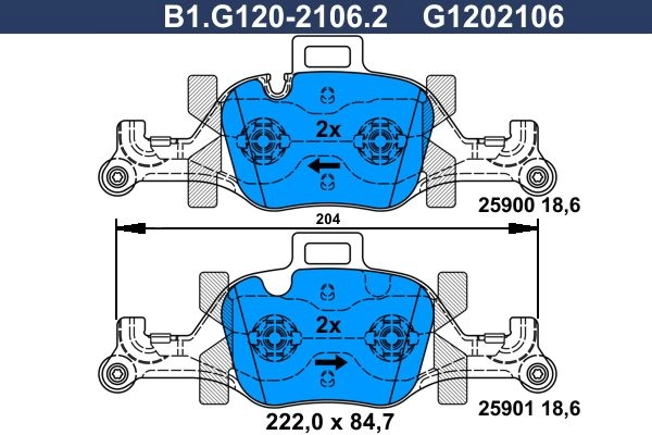 Тормозные колодки дисковые, комплект GALFER 1440635894 4 LH2L B1.G120-2106.2