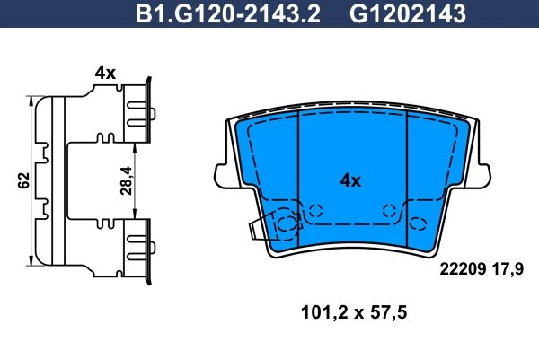 Тормозные колодки дисковые, комплект GALFER 7RDPJ HY 1440635901 B1.G120-2143.2