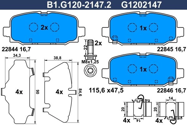 Тормозные колодки дисковые, комплект GALFER B1.G120-2147.2 1440635904 R MVUH изображение 0
