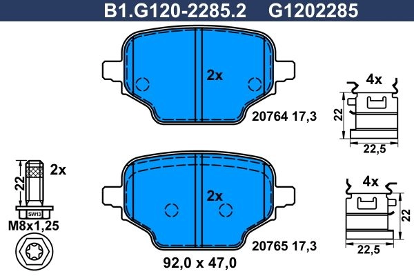 Тормозные колодки дисковые, комплект GALFER 1440635915 8POTE Y B1.G120-2285.2 изображение 0