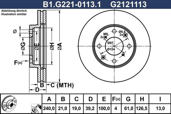 Тормозной диск GALFER 1440636080 B1.G221-0113.1 Z 64J9V изображение 0