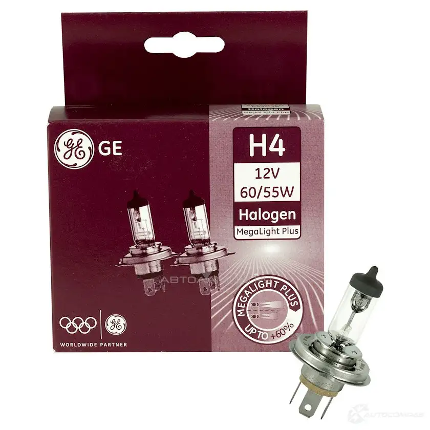 Лампа галогеновая H4 MEGALIGHT PLUS +50% 60/55 Вт 12 В GE 1439693614 50440MPU GB KF5E - Изображение 1