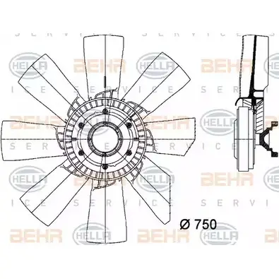 Вентилятор радиатора двигателя HELLA _BEHR HELLA SERVICE_ ZEW9PE 8MV 376 730-001 49911