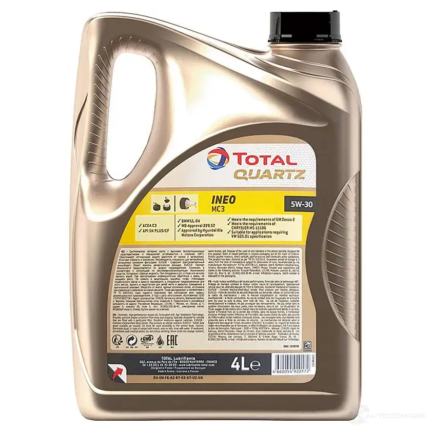 Моторное масло Total QUARTZ INEO MC3 5W-30 Синтетическое 4 л TOTAL 1439694025 PEH WMZ9 11190501 изображение 1