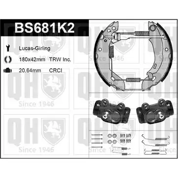 Комплект тормозов, барабанный тормозной механизм QUINTON HAZELL 651839 XAO1U 7B J5LS0 BS681K2