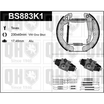 Комплект тормозов, барабанный тормозной механизм QUINTON HAZELL M8ZY3 BS883K1 S RK9BC 652051