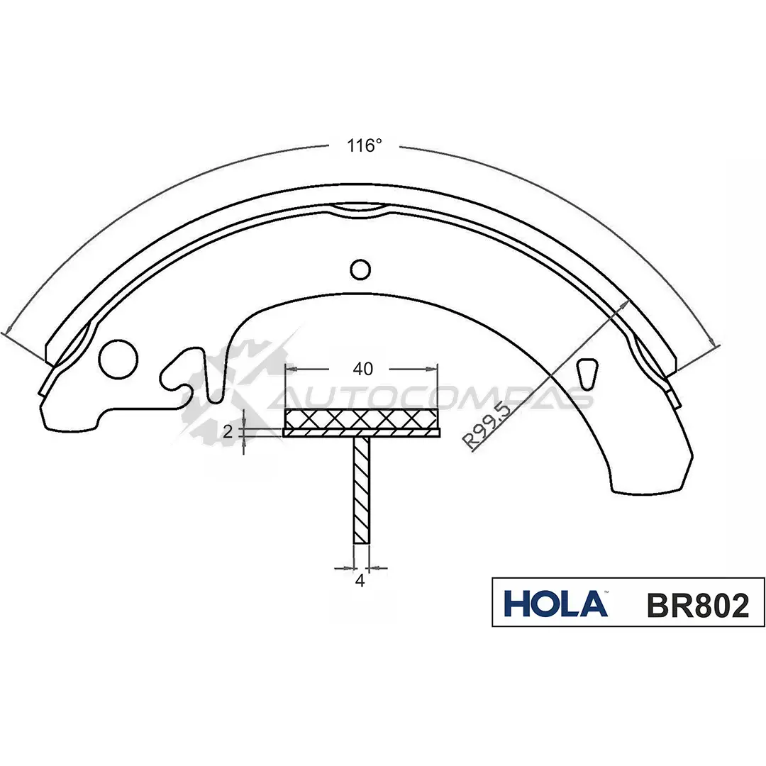 Тормозные колодки барабанные HOLA O SYHR 1271763572 8718401501577 BR802