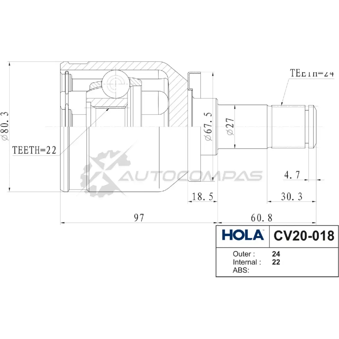 ШРУС внутренний HOLA A6Q0 QR CV20-018 1441273301 изображение 1