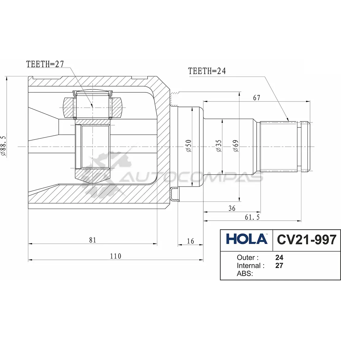 ШРУС внутренний HOLA CV21-997 5 13RTUU 1441273298 изображение 1
