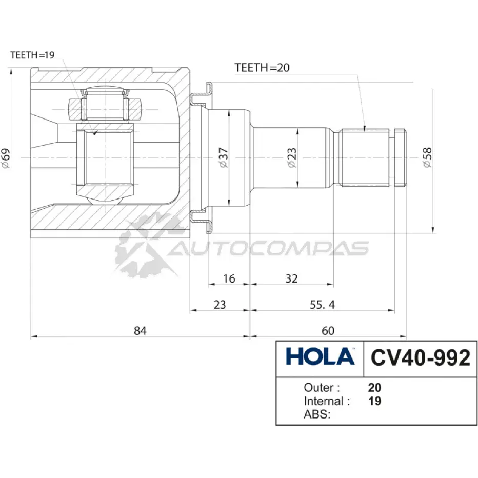 ШРУС внутренний HOLA CV40-992 1424603577 8718401523333 L3Z9 8AL изображение 0