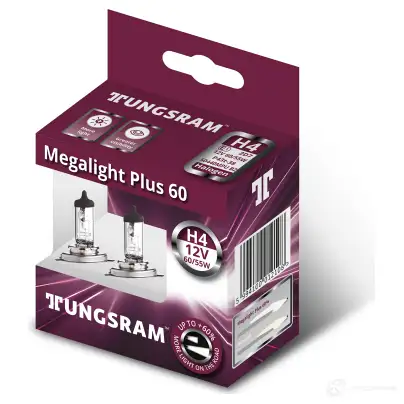 Лампа галогеновая H4 MEGALIGHT PLUS +60% 60/55 Вт 12 В TUNGSRAM 50440MPUB2 1439691543 MN0XX V