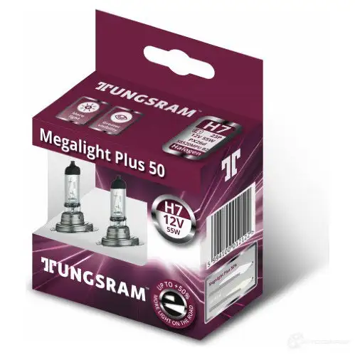 Лампа галогеновая H7 MEGALIGHT PLUS +60% 55 Вт 12 В TUNGSRAM 58520MPUB2 1439691615 1J 9B2