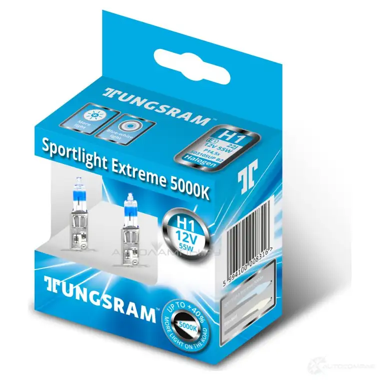 Лампа галогеновая H1 SPORTLIGHT EXTREME 55 Вт 12 В 5000K TUNGSRAM 50310SUPB2 ZT59 V 1439693351 - Изображение 1