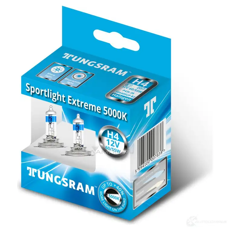 Лампа галогеновая H4 SPORTLIGHT EXTREME 60/55 Вт 12 В 5000K TUNGSRAM 1439693352 YN734 VB 50440SUP - Изображение 1