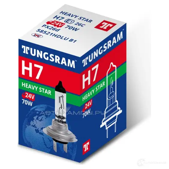 Лампа галогеновая H7 HEAVY STAR 70 Вт 24 В TUNGSRAM 1439693427 MY MB82 58521HDLU - Изображение 1