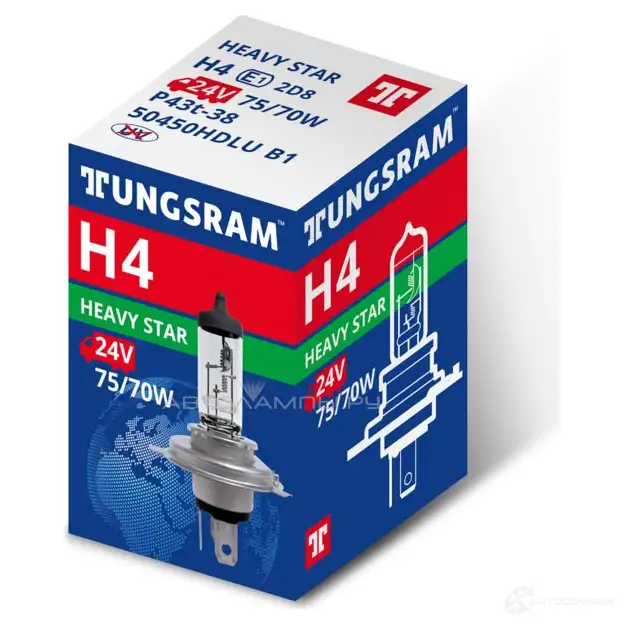 Лампа галогеновая H4 HEAVY STAR 75/70 Вт 24 В TUNGSRAM 50450HDLU 1439693430 0H OZ0A изображение 0