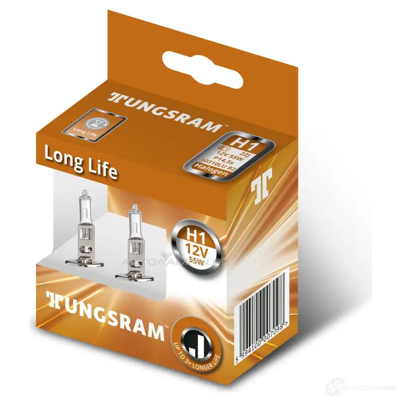 Лампа галогеновая H1 LONGLIFE 55 Вт 12 В TUNGSRAM 1439693506 1P KW8Z 50310LUB2