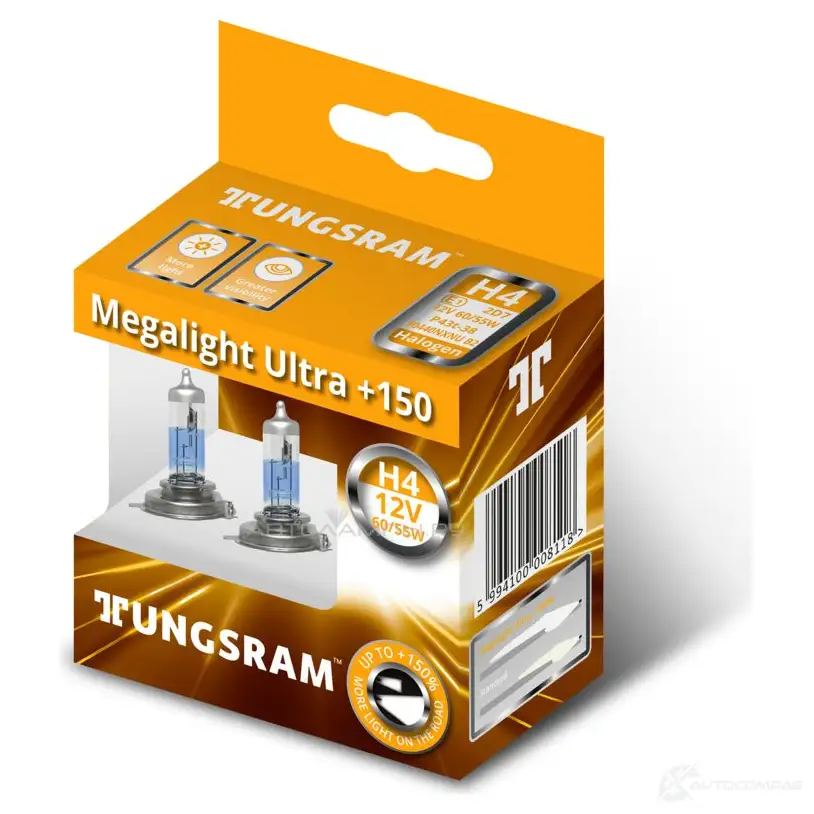 Лампа галогеновая H4 MEGALIGHT ULTRA +150% 60/55 Вт 12 В TUNGSRAM GSN0 4 1439693561 50440NXNUB2 - Изображение 1