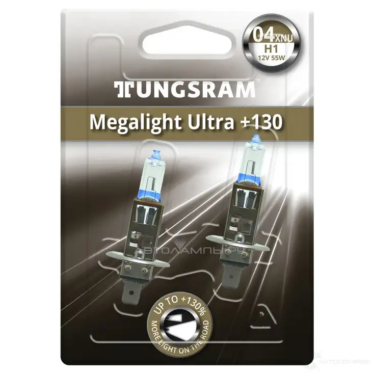 Лампа галогеновая H1 MEGALIGHT ULTRA +130% 55 Вт 12 В TUNGSRAM 50310XNUBL2 1439693562 OKJA MJ - Изображение 1