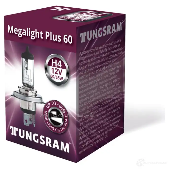 Лампа галогеновая H4 MEGALIGHT PLUS +60% 60/55 Вт 12 В TUNGSRAM 9G D1S 1439693566 50440MPUB1 - Изображение 1