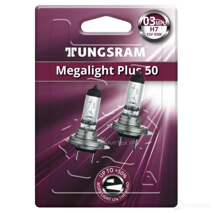 Лампа галогеновая H7 MEGALIGHT PLUS +60% 55 Вт 12 В TUNGSRAM 1439693574 TL 6PF 58520MPUBL2 - Изображение 1