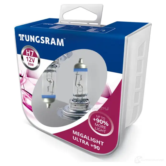 Лампа галогеновая H7 MEGALIGHT ULTRA +90% 55 Вт 12 В TUNGSRAM 1439693584 H W5UZ 58520SXUPB2 - Изображение 1