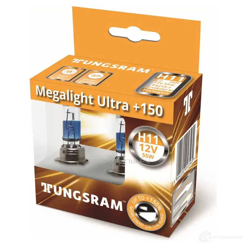 Лампа галогеновая H11 MEGALIGHT ULTRA +150% 55 Вт 12 В TUNGSRAM IU7 Q57 1439693586 53110NXNUB2 - Изображение 1