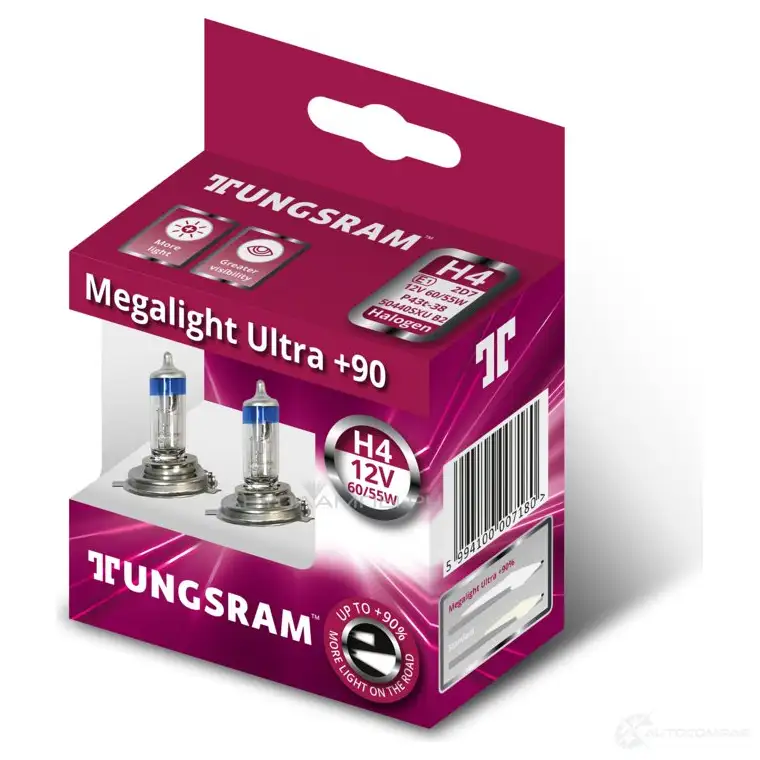Лампа галогеновая H4 MEGALIGHT ULTRA +90% 60/55 Вт 12 В TUNGSRAM IVR1 9T 1439693602 50440SXU - Изображение 1