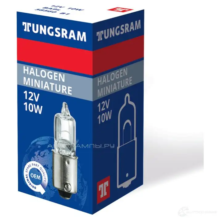 Лампа галогеновая H1 10 Вт 12 В TUNGSRAM 8JX2L 79 1439693735 58560B1 - Изображение 1