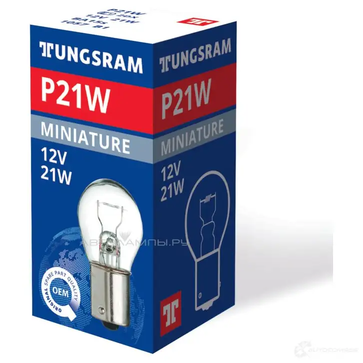 Лампа P21W 21 Вт 12 В TUNGSRAM Y89D 6J 1057B1 1439693753 изображение 0